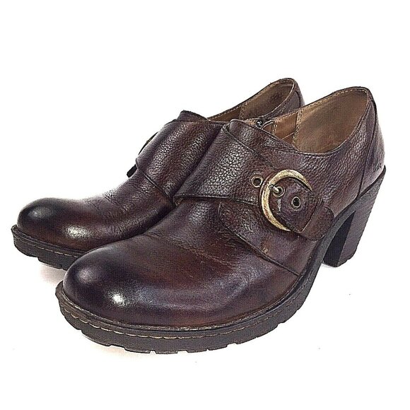 Born b.o.c. Womens Brown Leather High Heel Booties Side-Zip Buckle US sz 10 - Picture 3 of 12